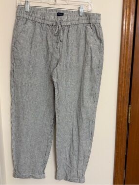 J. Crew Black and White Pinstripe Drawstring Linen Pants